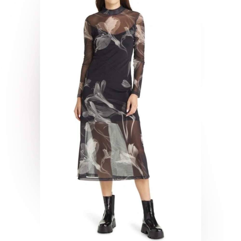 All Saints Black and White Long Sleeve Dress